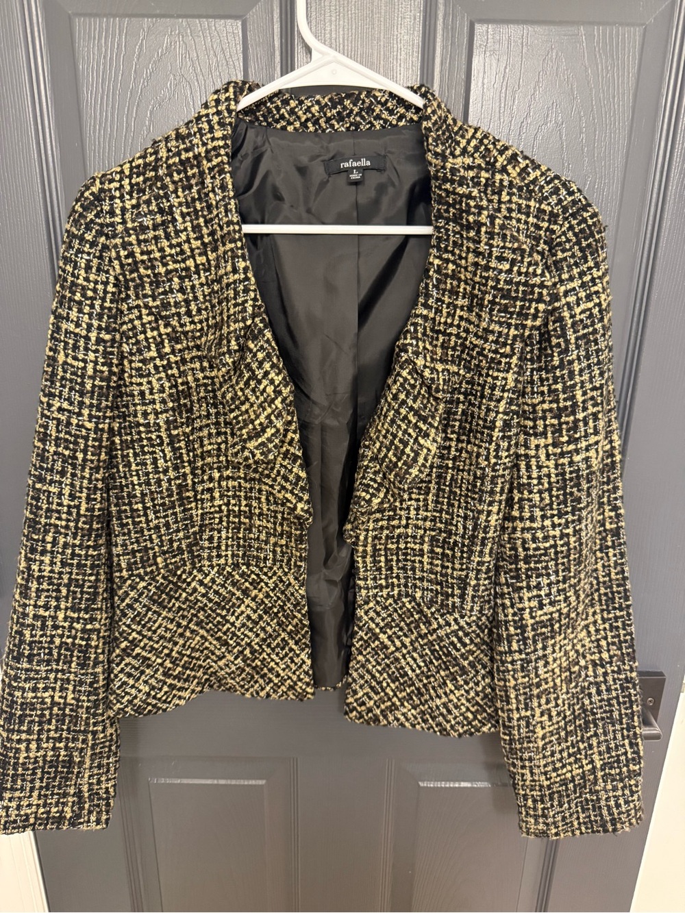 Rafaella Black & Cream Textured Tweed Open Blazer